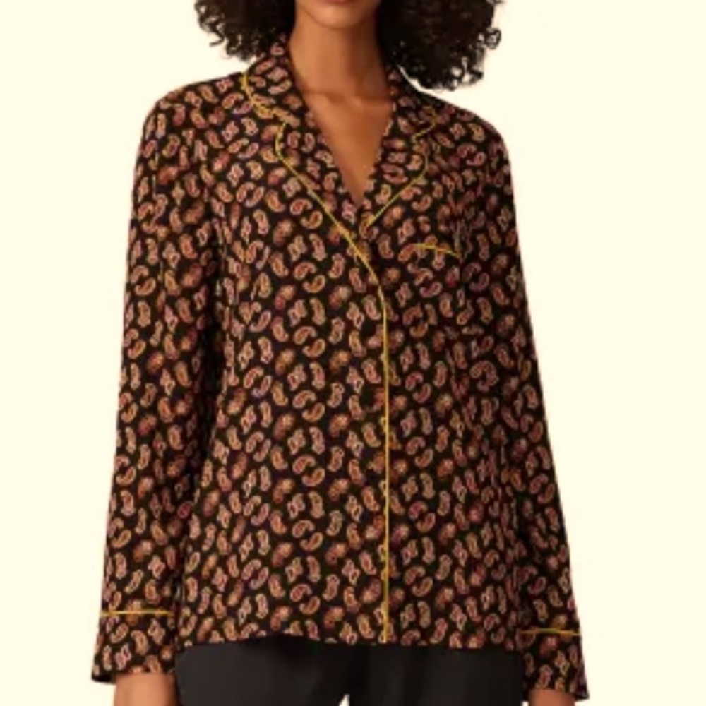 Diane Von Furstenberg Halsey Paisley PJ-style Silk Shirt. Size SMALL